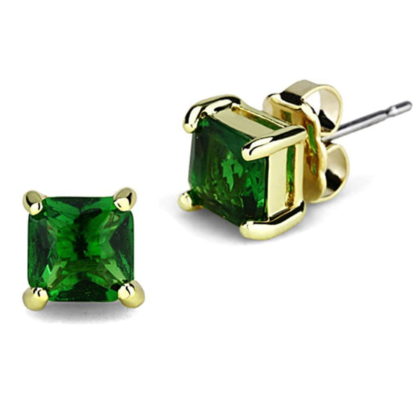 Gold Stud Earrings 3W544 Gold Brass Earrings with Synthetic in Emerald