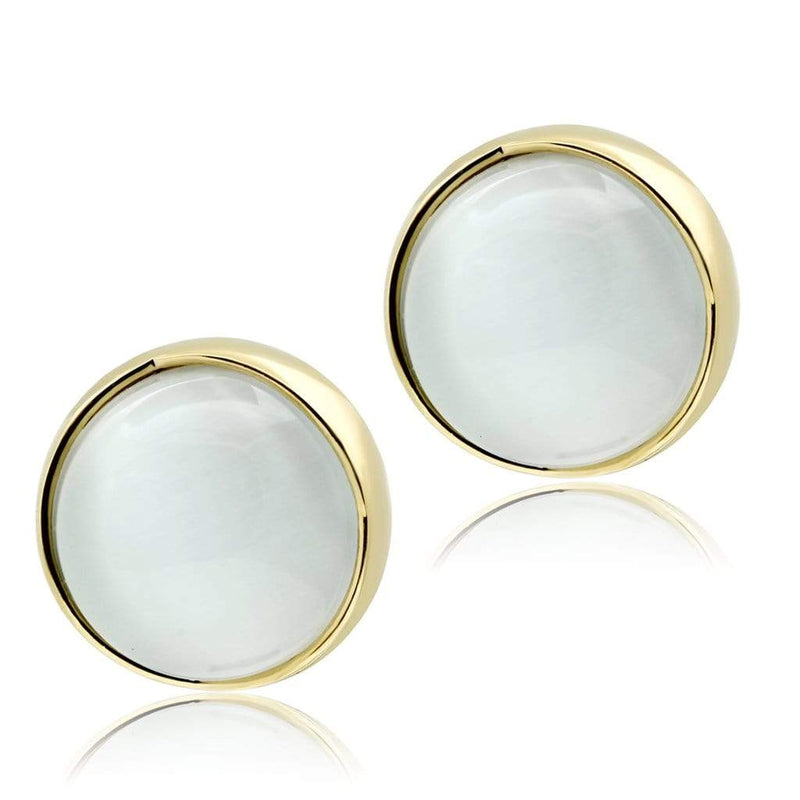 Silver Earrings Gold Stud Earrings GL253 Gold - Brass Earrings with Synthetic in White Alamode Fashion Jewelry Outlet