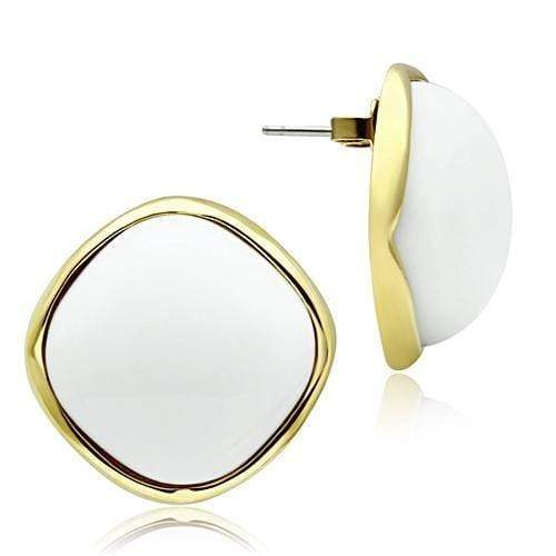 Silver Earrings Gold Stud Earrings GL338 Gold - Brass Earrings with Synthetic in White Alamode Fashion Jewelry Outlet