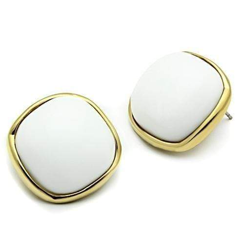 Silver Earrings Gold Stud Earrings GL338 Gold - Brass Earrings with Synthetic in White Alamode Fashion Jewelry Outlet