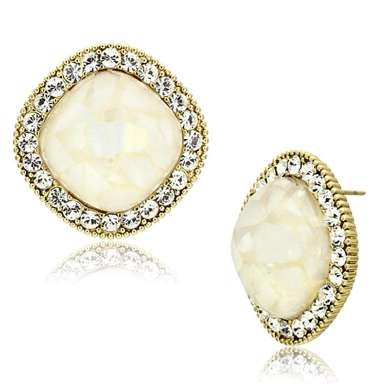 Gold Stud Earrings VL067 Gold - Brass Earrings with Precious Stone