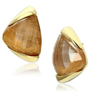 Gold Stud Earrings VL076 Gold - Brass Earrings with Synthetic in Orange