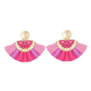 Hot Sale Fashion Ethnic Style Fan Shape Raffia Design Tassel Earrings