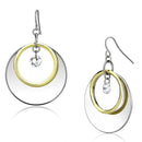 LO2692 Reverse Two-Tone Iron Earrings with CZ