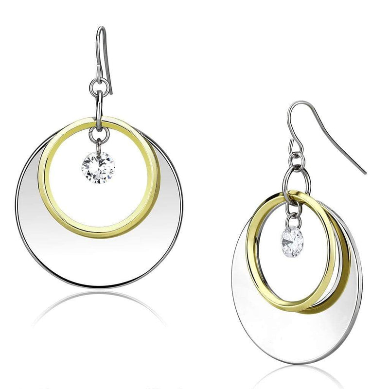 LO2692 Reverse Two-Tone Iron Earrings with CZ