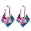 Silver Earrings Rhombus Shape Fashion Marbling Pattern Alloy Earrings TIY