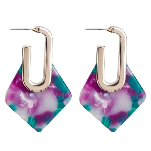 Silver Earrings Rhombus Shape Fashion Marbling Pattern Alloy Earrings TIY