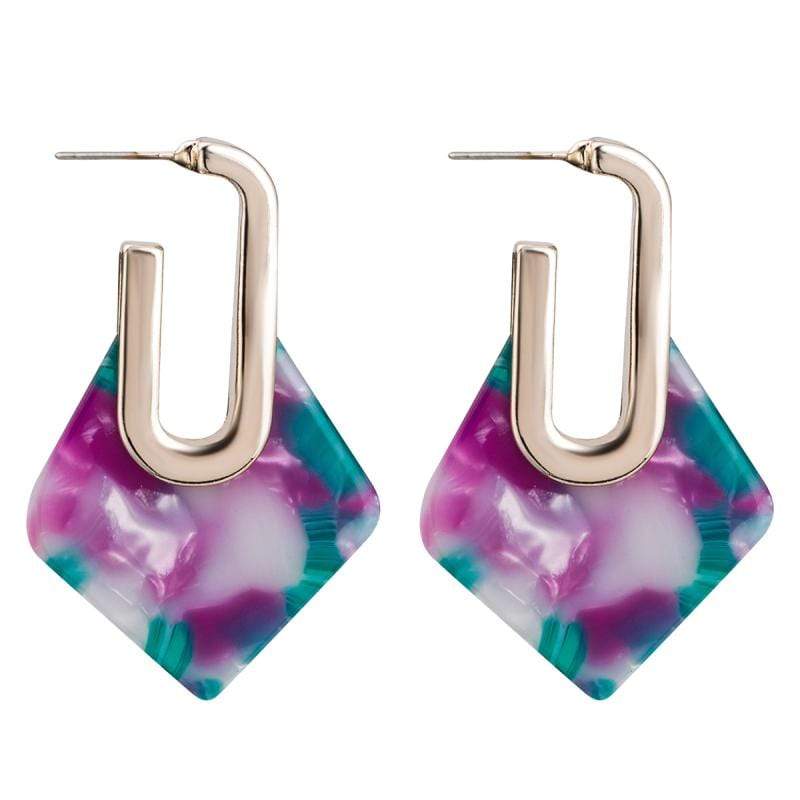 Silver Earrings Rhombus Shape Fashion Marbling Pattern Alloy Earrings TIY