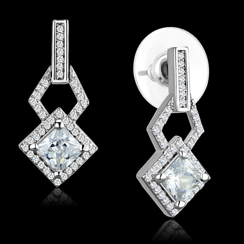 Silver Drop Earrings TS291 Rhodium 925 Sterling Silver Earrings with CZ