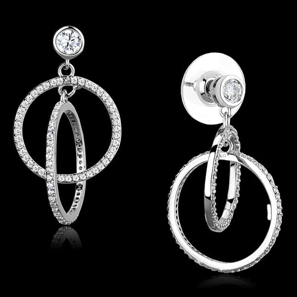 Silver Drop Earrings TS294 Rhodium 925 Sterling Silver Earrings with CZ