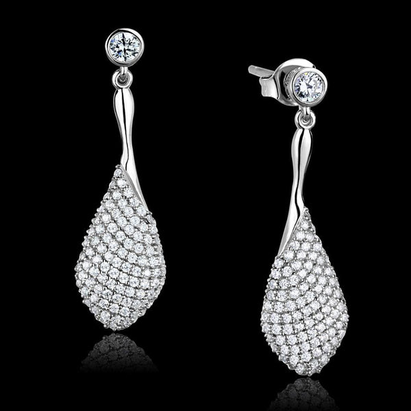 Silver Drop Earrings TS324 Rhodium 925 Sterling Silver Earrings with CZ