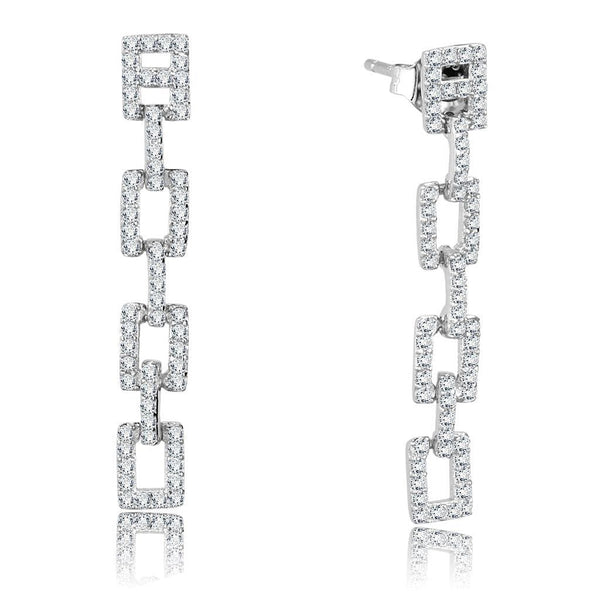 Silver Drop Earrings TS326 Rhodium 925 Sterling Silver Earrings with CZ