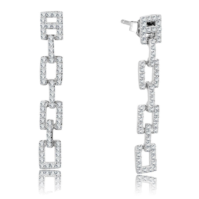 Silver Drop Earrings TS326 Rhodium 925 Sterling Silver Earrings with CZ