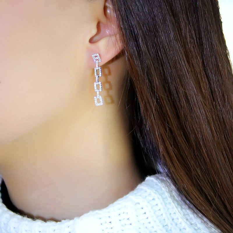 Silver Earrings Silver Drop Earrings TS326 Rhodium 925 Sterling Silver Earrings with CZ Alamode Fashion Jewelry Outlet