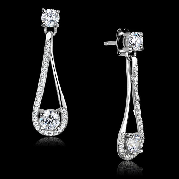 Silver Drop Earrings TS390 Rhodium 925 Sterling Silver Earrings with CZ