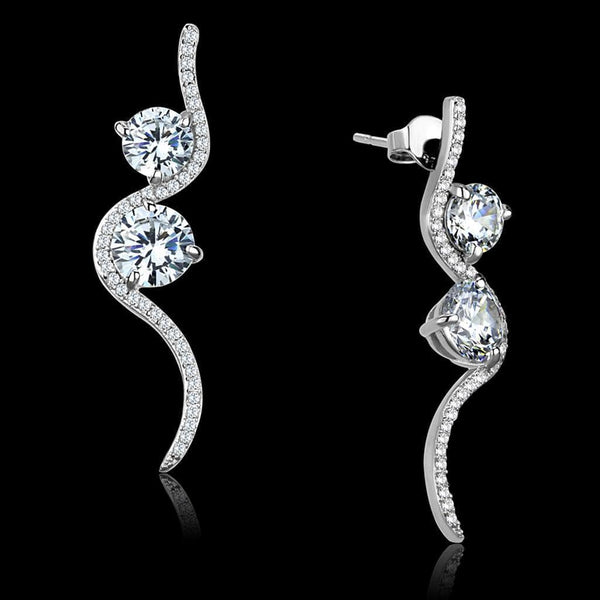 Silver Earrings Silver Drop Earrings TS441 Rhodium 925 Sterling Silver Earrings with CZ Alamode Fashion Jewelry Outlet