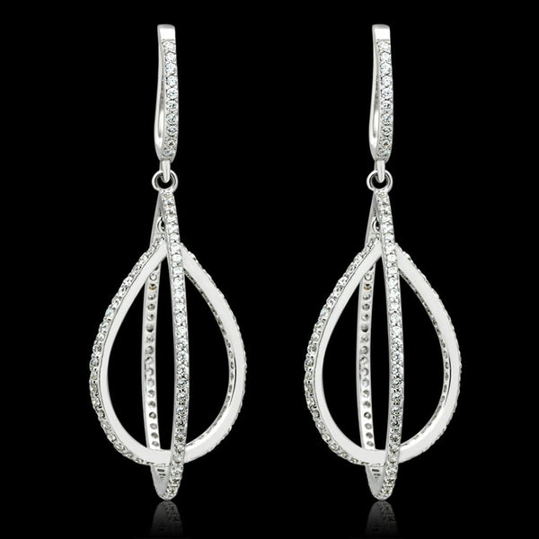 Silver Earrings TS055 Rhodium 925 Sterling Silver Earrings with CZ