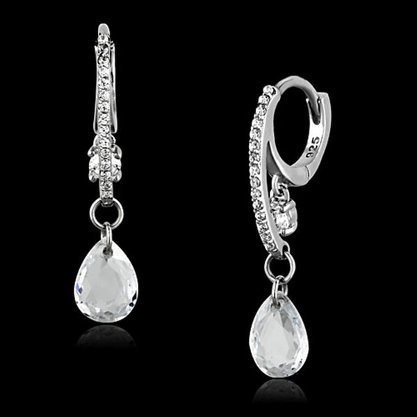 Silver Earrings TS159 Rhodium 925 Sterling Silver Earrings with CZ