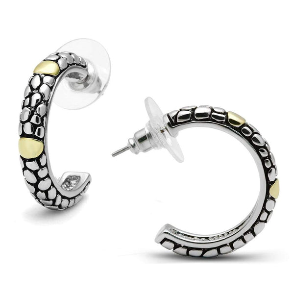 Silver Hoop Earrings 3W335 Reverse Two-Tone Brass Earrings with Epoxy