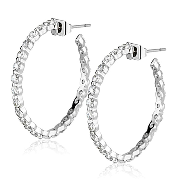 Silver Hoop Earrings 3W370 Rhodium Brass Earrings with AAA Grade CZ