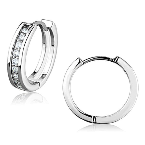 Silver Hoop Earrings 3W660 Rhodium Brass Earrings with AAA Grade CZ