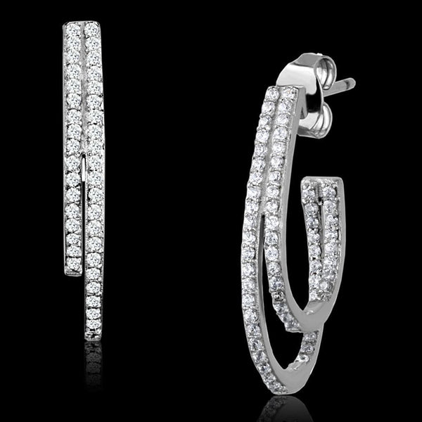 Silver Hoop Earrings TS293 Rhodium 925 Sterling Silver Earrings with CZ