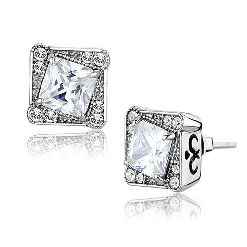 Silver Stud Earrings TK3104 Stainless Steel Earrings with AAA Grade CZ