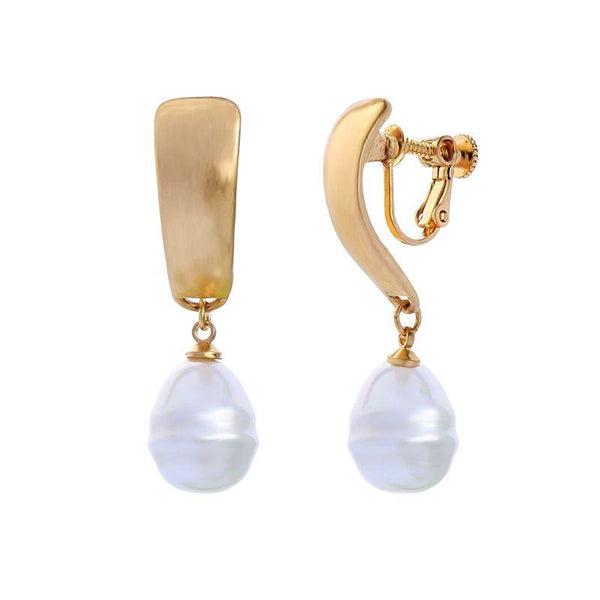 Silver Earrings Simple Drop Shape Imitation Pearl Design Women Casual Clip Earrings TIY