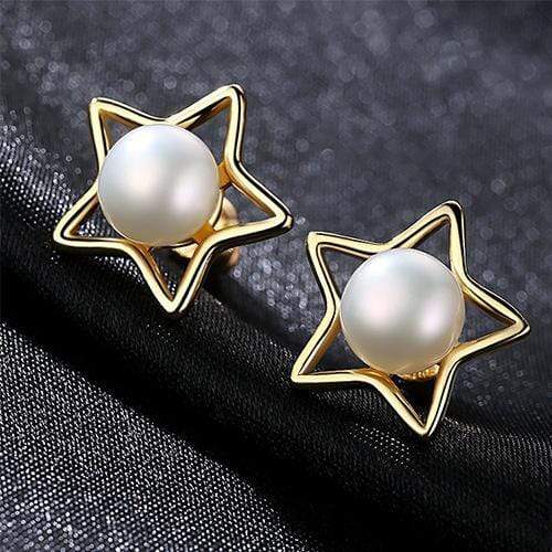 Silver Earrings Simple Lady Hollow Star Design Gold Palted Silver Pearl Earrings TIY