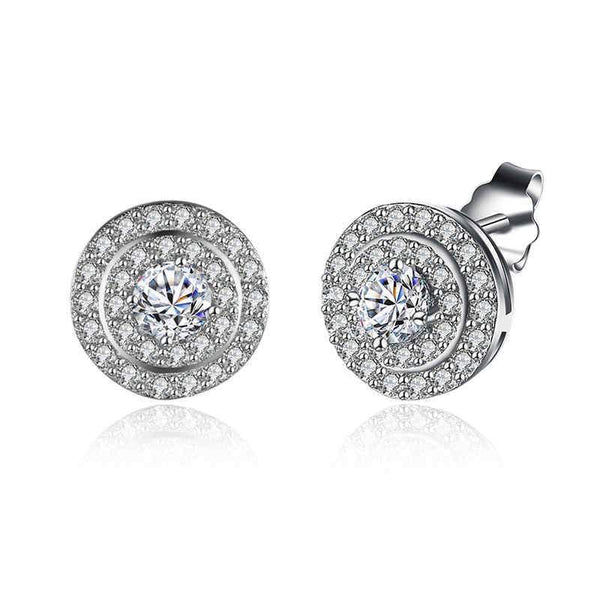 Silver Earrings Simple Shiny Zircon Three Circles Plate Sterling Silver Stud Earrings TIY