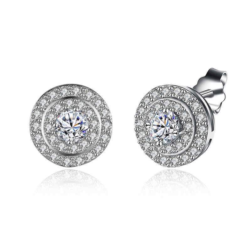 Silver Earrings Simple Shiny Zircon Three Circles Plate Sterling Silver Stud Earrings TIY