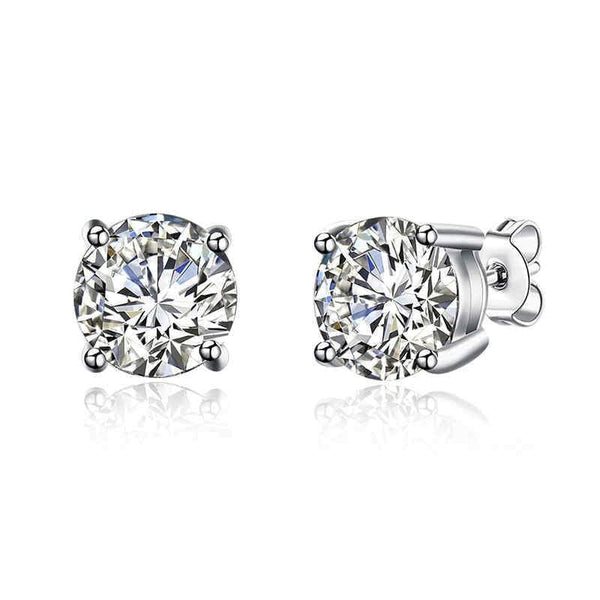 Silver Earrings Single Shiny Diamond Sterling Silver Stud Earrings TIY