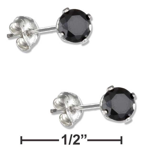 Silver Earrings STAINLESS STEEL 4MM ROUND BLACK CUBIC ZIRCONIA POST EARRINGS JadeMoghul