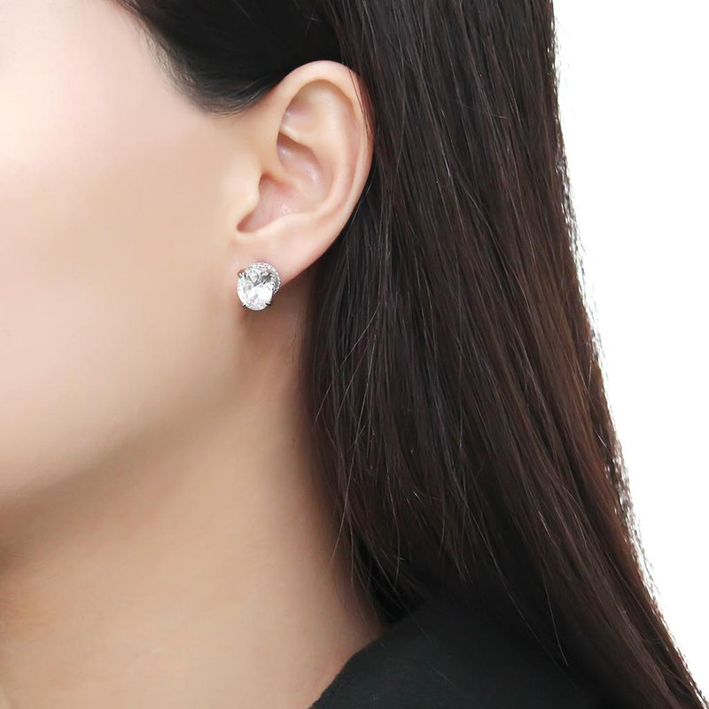 Silver Earrings Statement Earrings DA325 No Plating Stainless Steel Earrings with CZ Alamode Fashion Jewelry Outlet