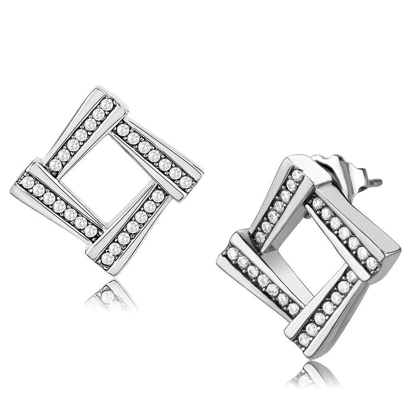 Silver Earrings Statement Earrings DA333 No Plating Stainless Steel Earrings with CZ Alamode Fashion Jewelry Outlet