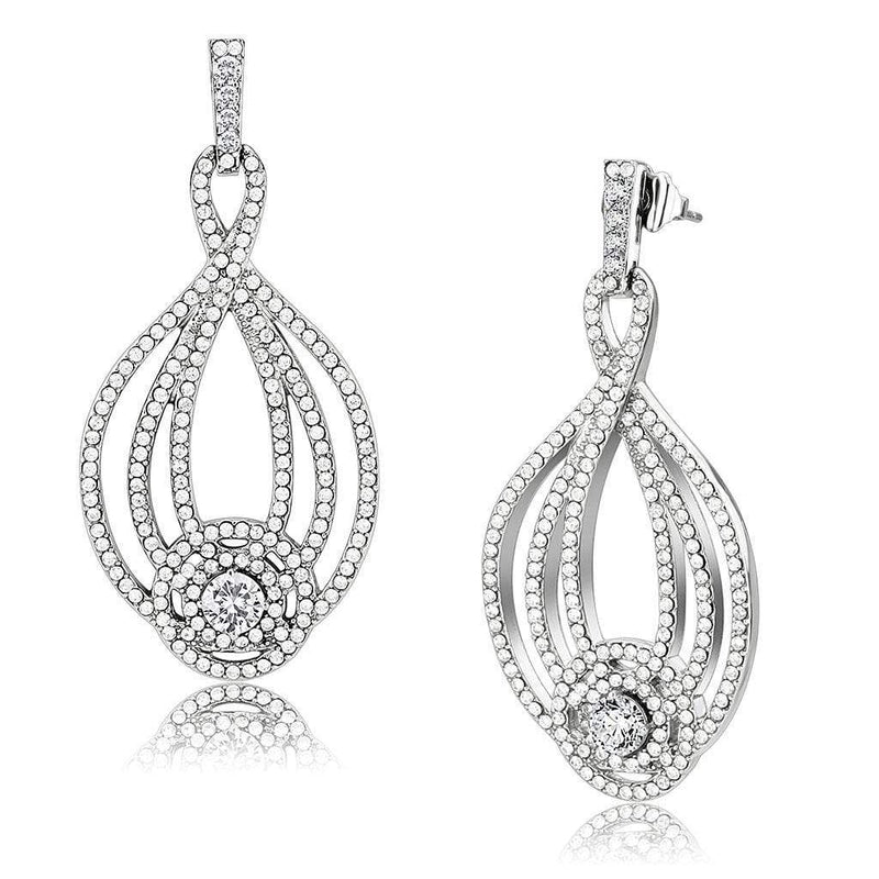 Silver Earrings Statement Earrings DA374 Stainless Steel Earrings with AAA Grade CZ Alamode Fashion Jewelry Outlet