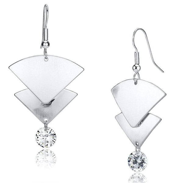 Statement Earrings LO2662 Matte Rhodium & Rhodium Iron Earrings with CZ