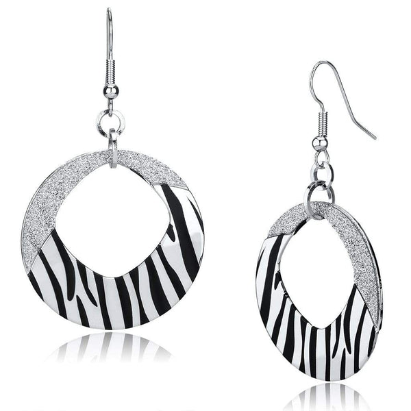 Statement Earrings LO2702 Rhodium Iron Earrings with Epoxy in Jet