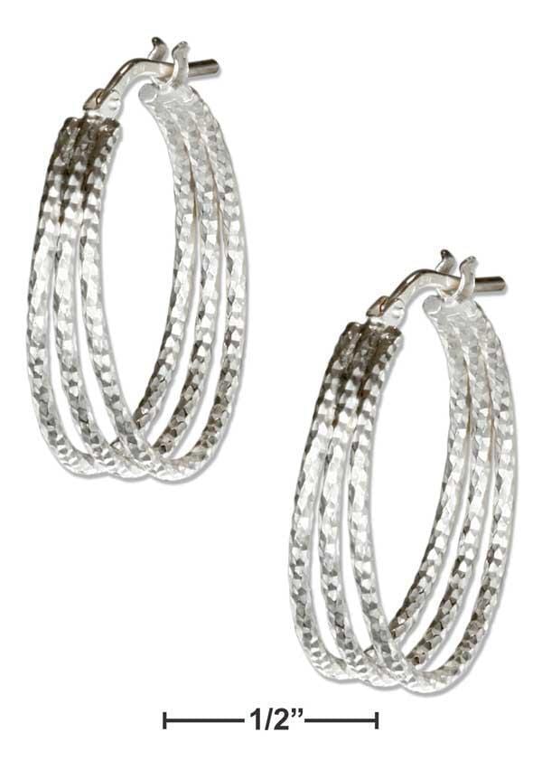 Silver Earrings Sterling Silver 20MM Textured Three Wire Hoop Earrings JadeMoghul Inc.