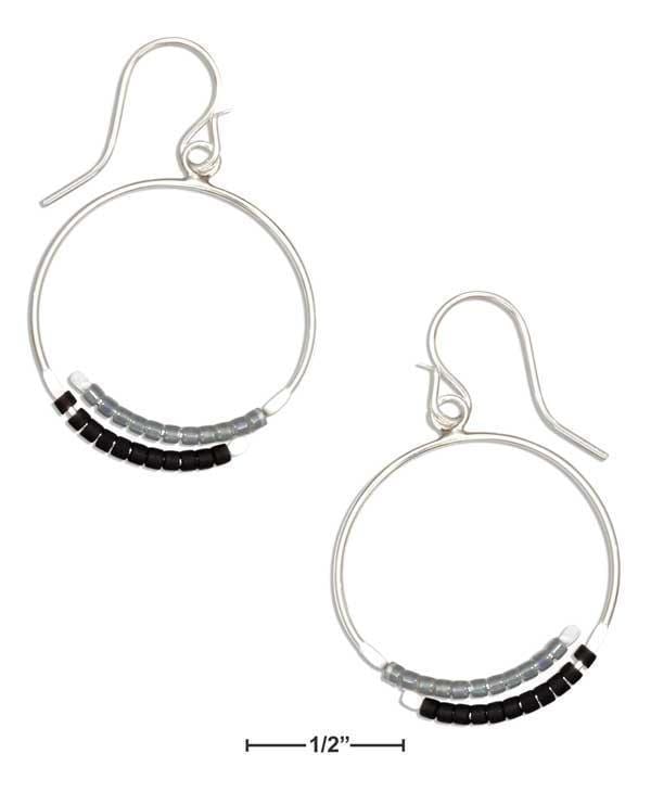 Silver Earrings Sterling Silver 22M Wire Hoop Dangle Earring With Gray And Black Seed Beads JadeMoghul Inc.