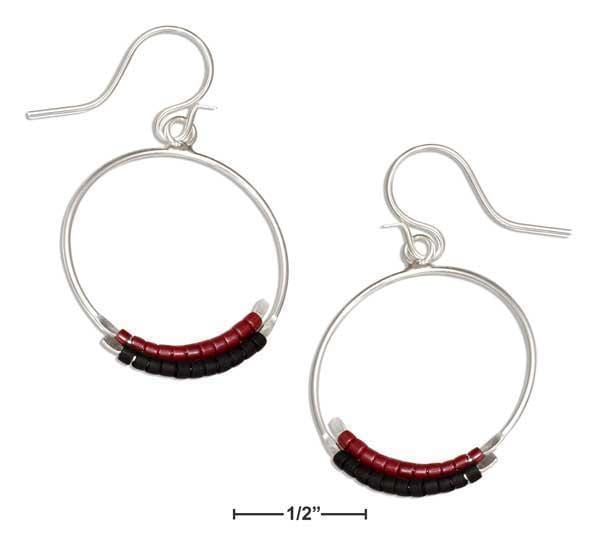 Silver Earrings Sterling Silver 22M Wire Hoop Dangle Earring With Red And Black Seed Beads JadeMoghul Inc.