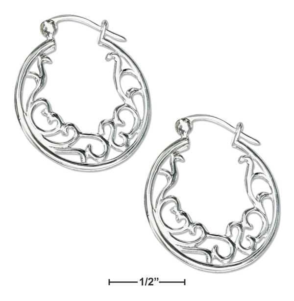 Silver Earrings Sterling Silver 25MM Flat Heart Filigree Hoop French Lock Earrings JadeMoghul Inc.