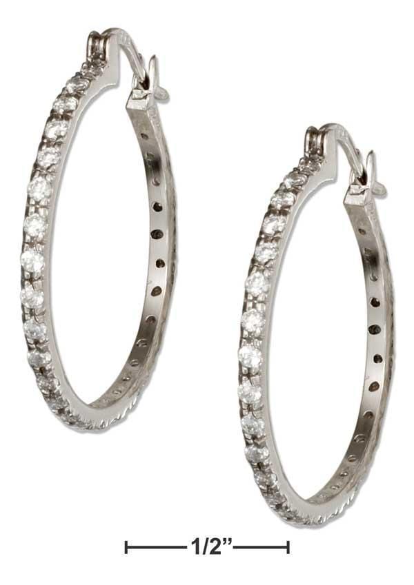 Silver Earrings Sterling Silver 34MM Pave Cubic Zirconia Hoop Earrings JadeMoghul Inc.