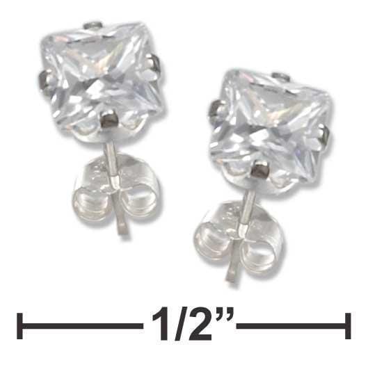 Silver Earrings Sterling Silver 4MM Square Cubic Zirconia Post Earrings JadeMoghul Inc.