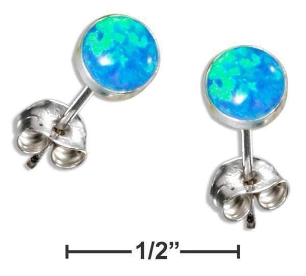 Silver Earrings Sterling Silver 5MM Round Synthetic Blue Opal Post Earrings JadeMoghul Inc.