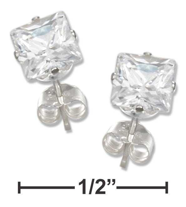 Silver Earrings Sterling Silver 5MM Square Clear Cubic Zirconia Posts JadeMoghul Inc.