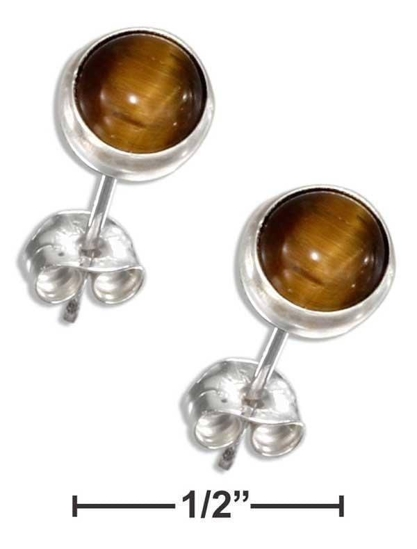 Silver Earrings Sterling Silver 6MM Round Tiger Eye Post Earrings JadeMoghul Inc.