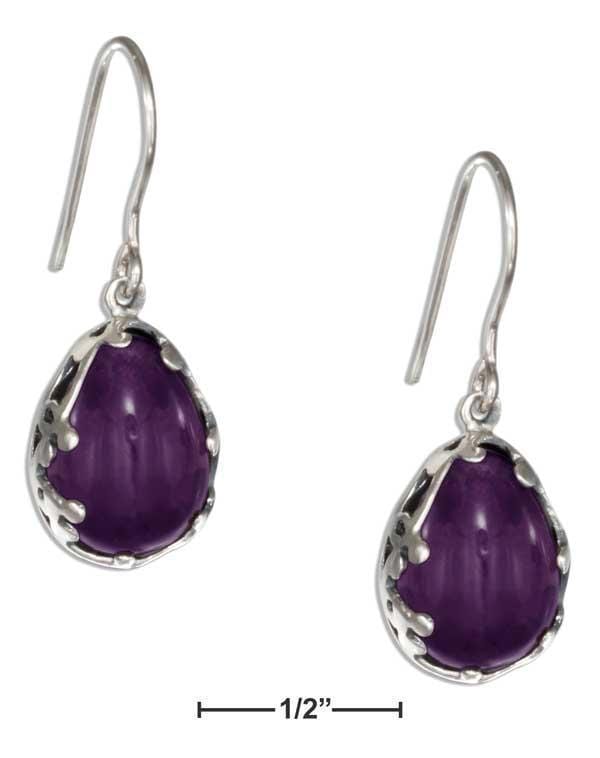 Silver Earrings Sterling Silver Amethyst Teardrop Earrings With Vine Like Setting JadeMoghul Inc.