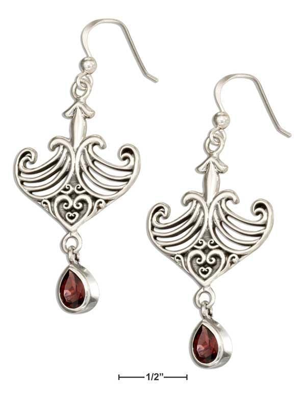 Silver Earrings Sterling Silver Anchor Shape Celtic Maori Earrings With Garnet Dangle JadeMoghul