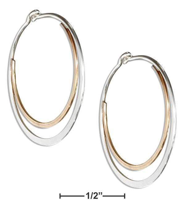 Silver Earrings Sterling Silver And 12 Karat Gold Filled 25MM Flat Double Hoop Earrings JadeMoghul Inc.